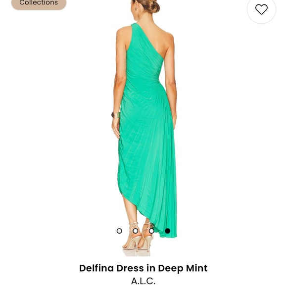 ALC Dahlia Dress, Mint Green, One Pleated Shoulder Goddess Dress With Cutout - Picture 4 of 8